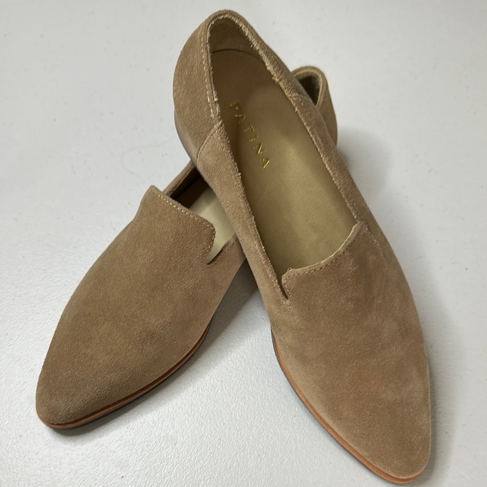 Portland Leather Patina Taupe Suede Pointed Flat Size 8.5 NWOT